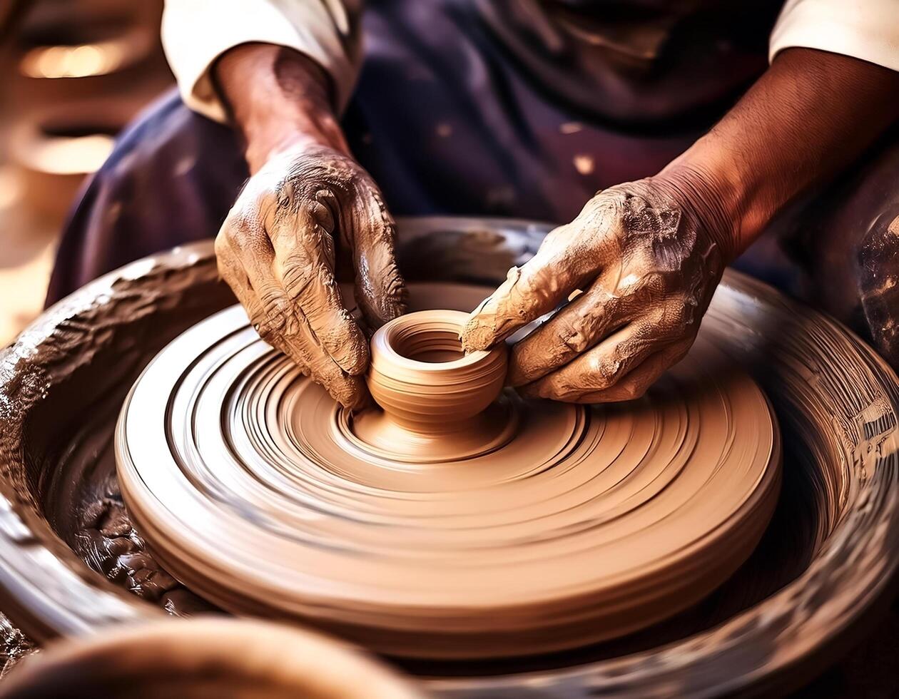 Close up on hands working on pottery photo