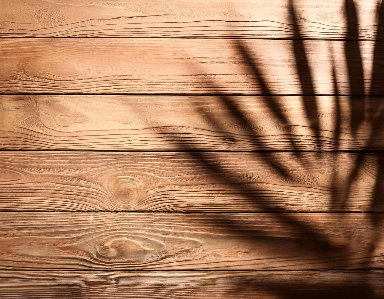 top view of soft brown table with high resolution texture and palm leafs shadows, summer table background with empty space for text or design, soft cozy sunny table backdrop, wooden texture seamless photo
