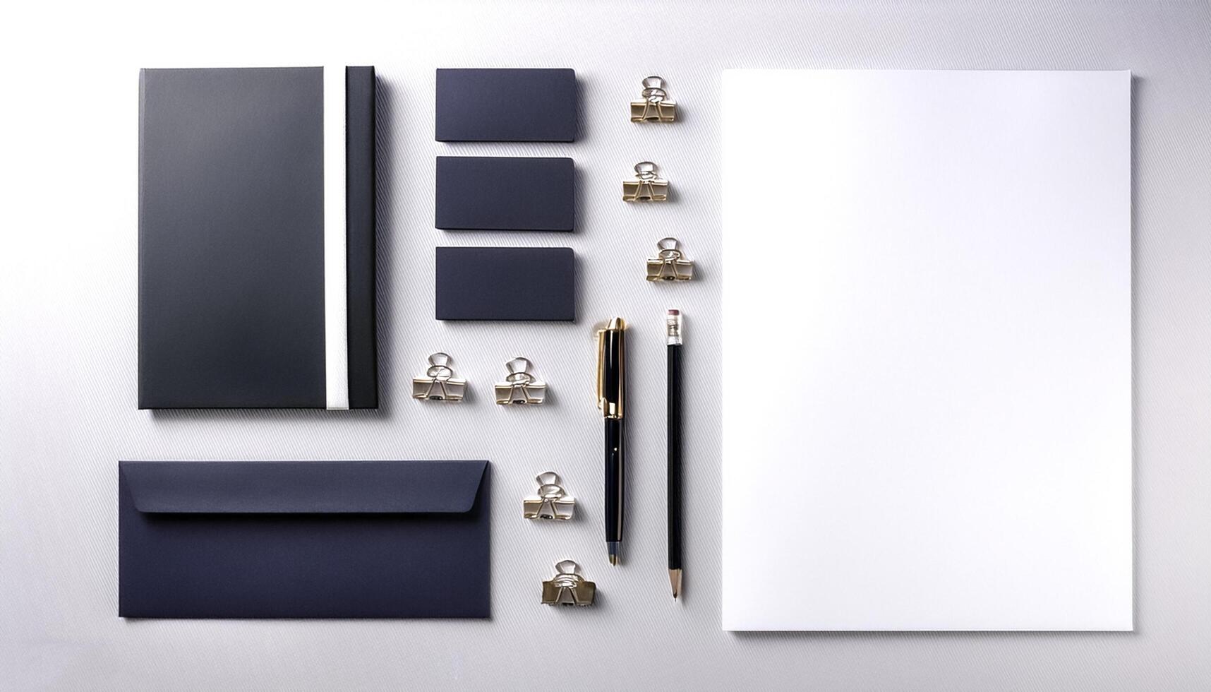 Corporate stationery set mockup at white textured paper background. photo