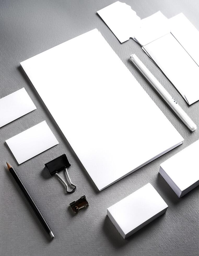 Corporate stationery set mockup at white textured paper background. photo