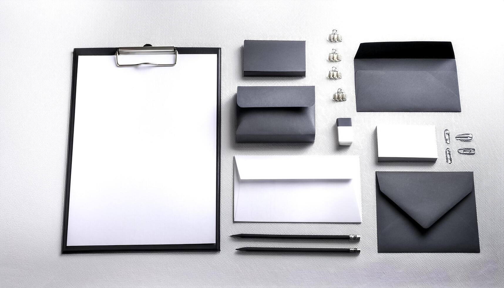 Corporate stationery set mockup at white textured paper background. photo