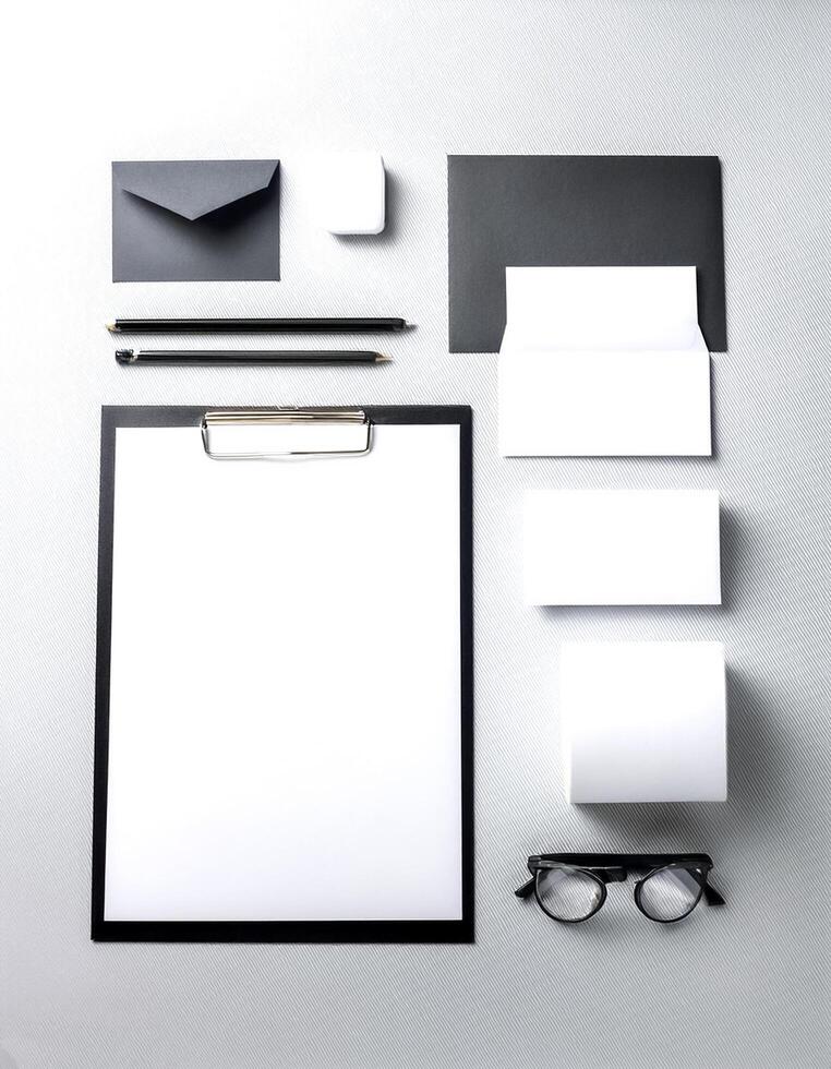 Corporate stationery set mockup at white textured paper background. photo