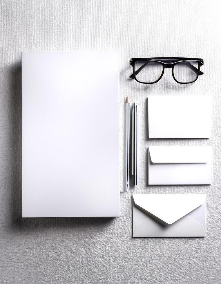 Corporate stationery set mockup at white textured paper background. photo