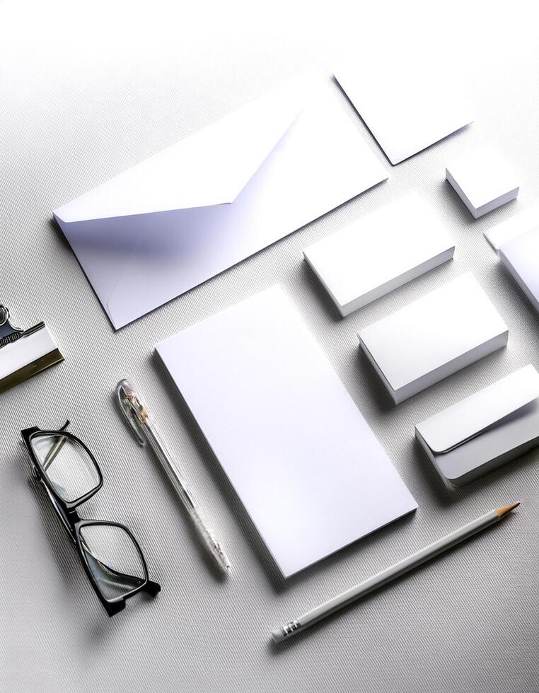 Corporate stationery set mockup at white textured paper background. photo