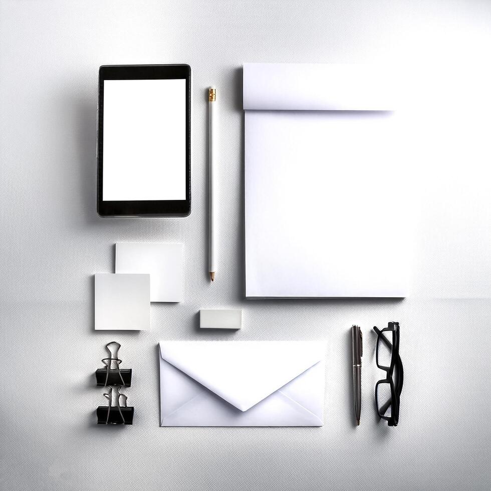 Corporate stationery set mockup at white textured paper background. photo