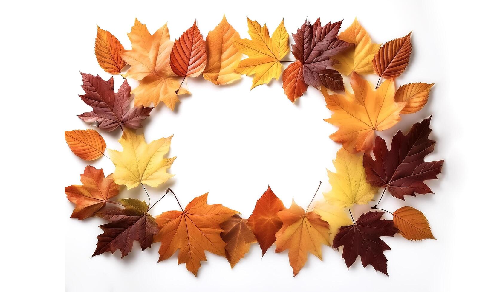 frame of autumn leaves isolated on white background photo
