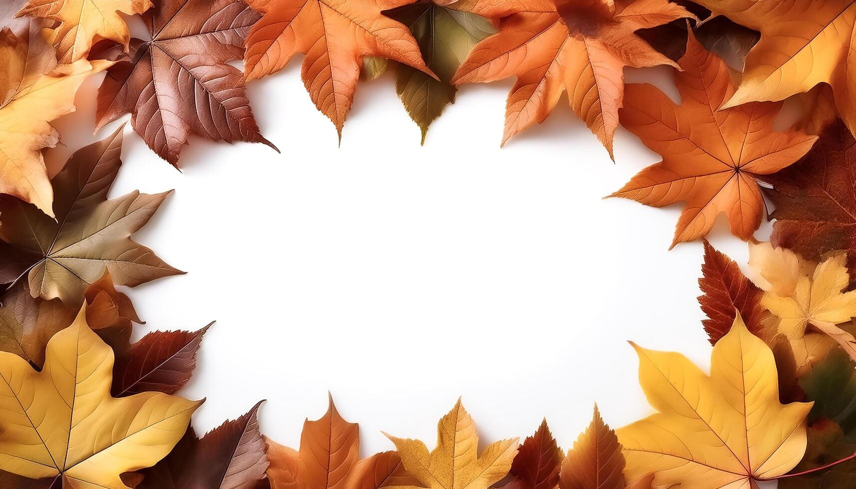 frame of autumn leaves isolated on white background photo