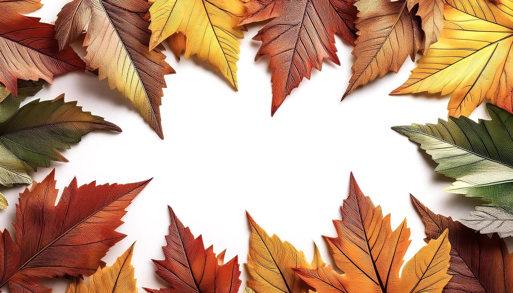 frame of autumn leaves isolated on white background photo