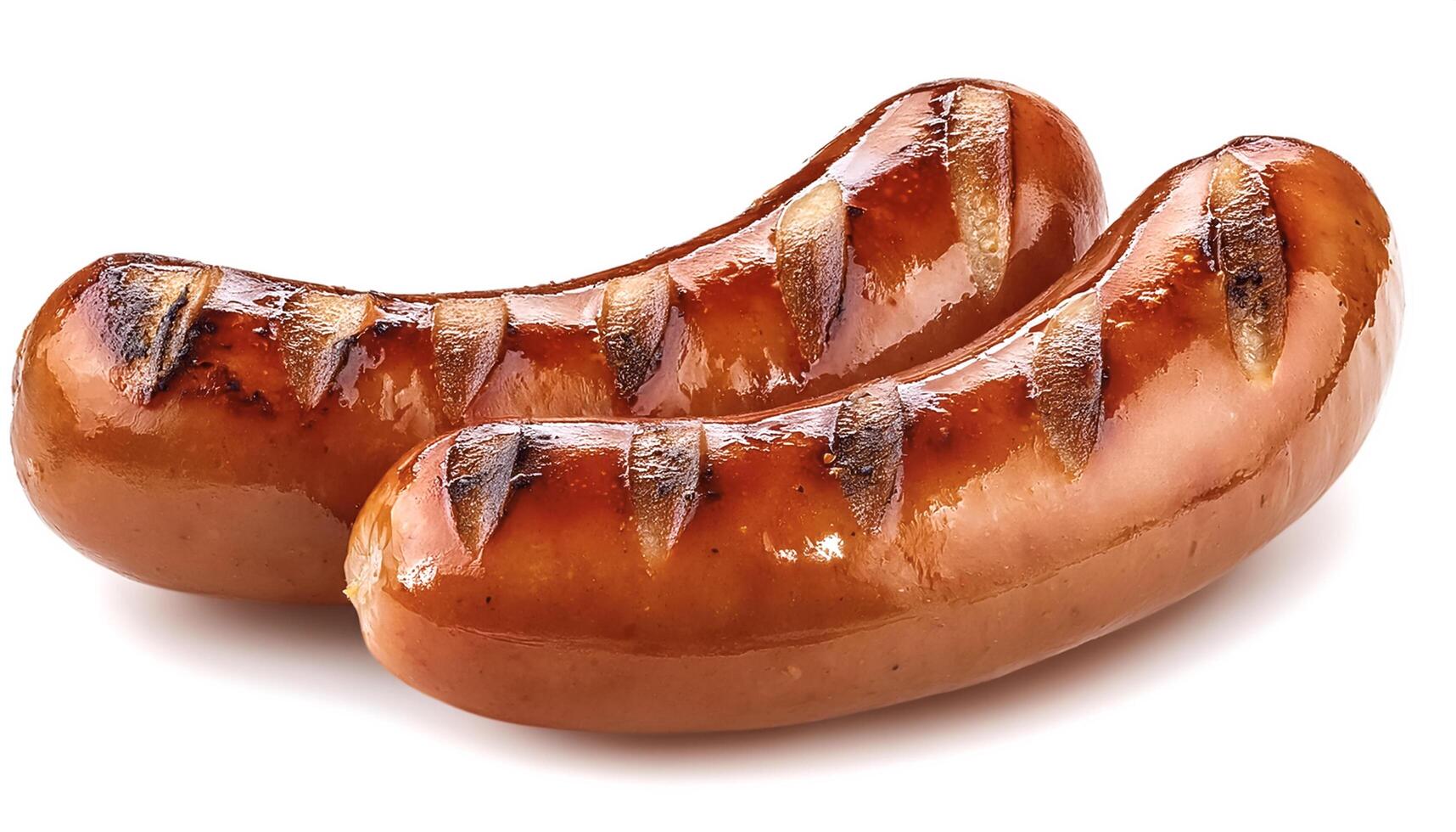 grilled sausages isolated on white background. photo