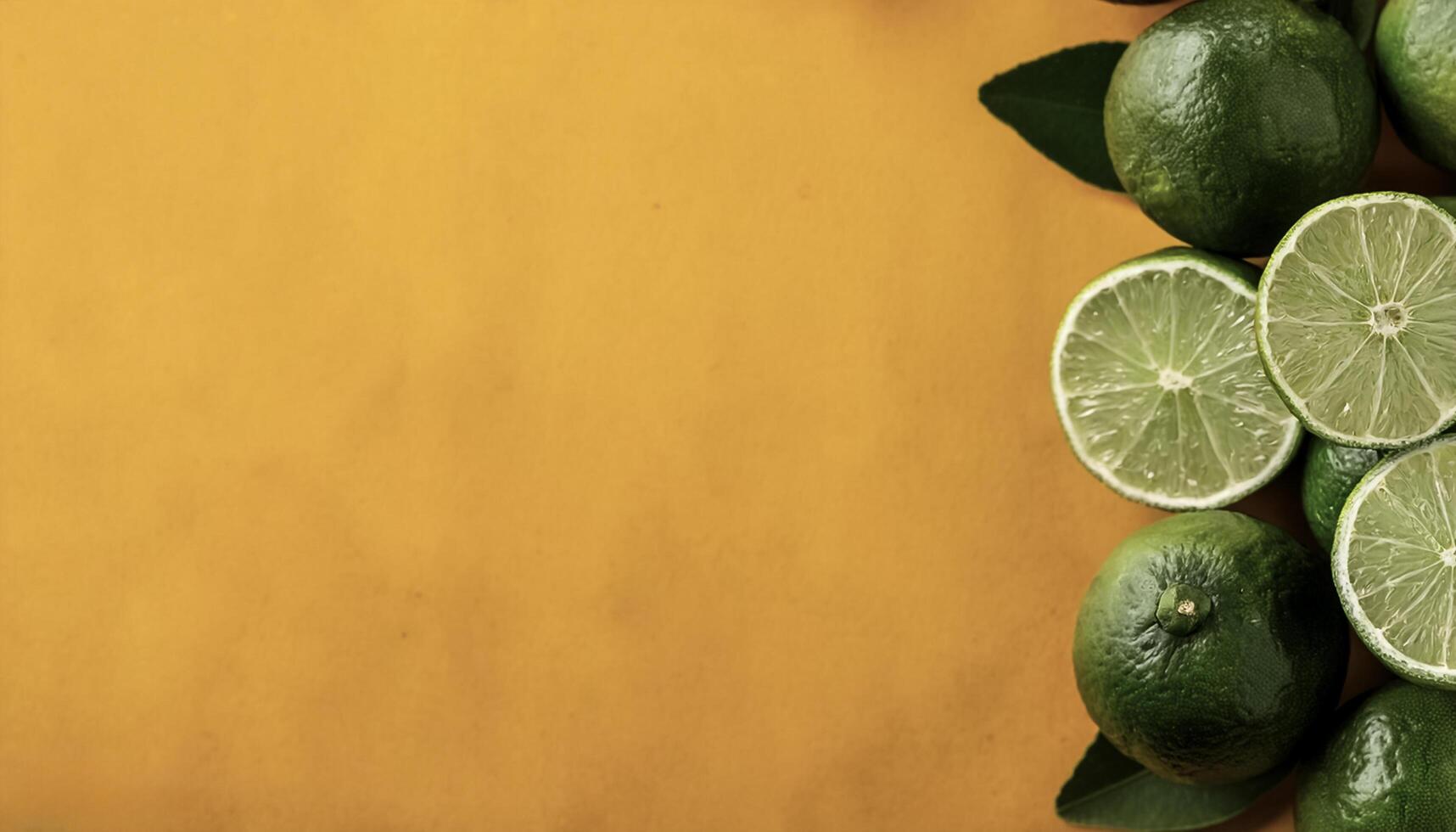Overhead view of Fresh, Pile, Ripe and juicy sweet lime fruit. Halves food summer background photo