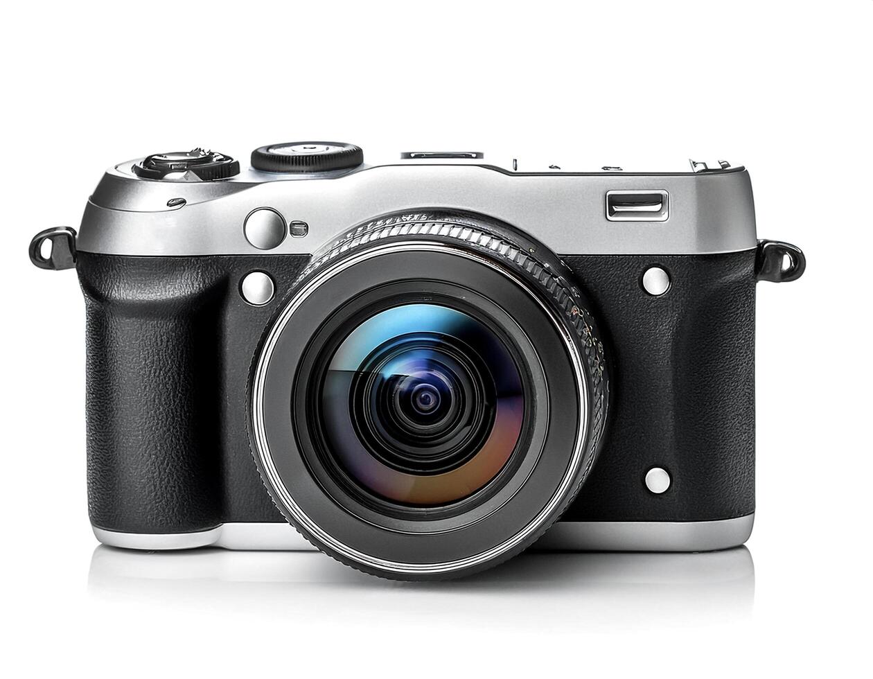 digital camera isolated on white background photo