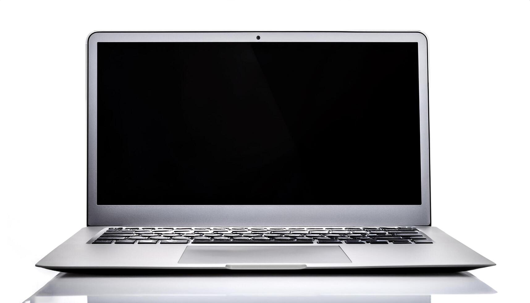 laptop with black screen isolated on white background photo