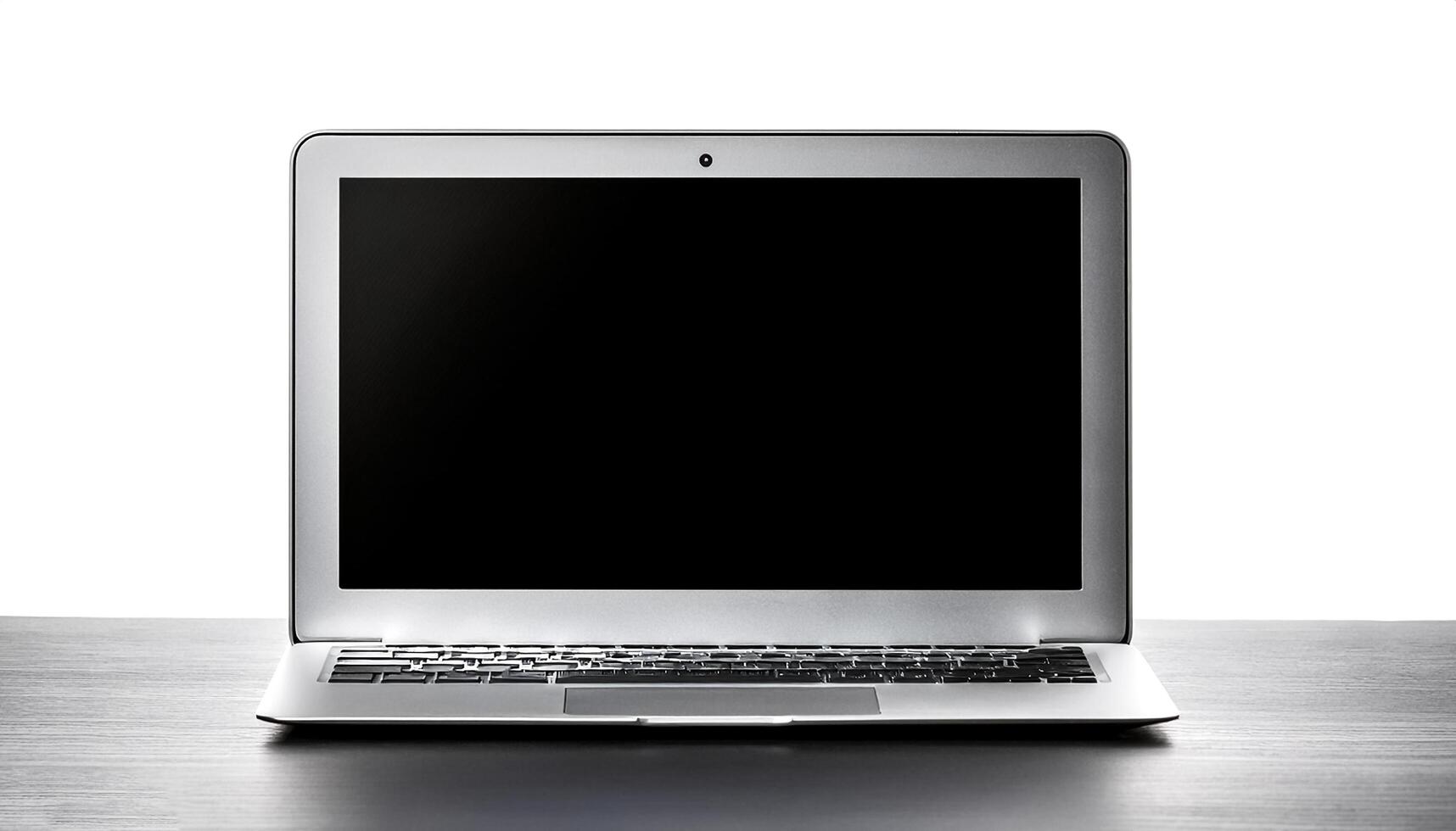 laptop with black screen isolated on white background photo