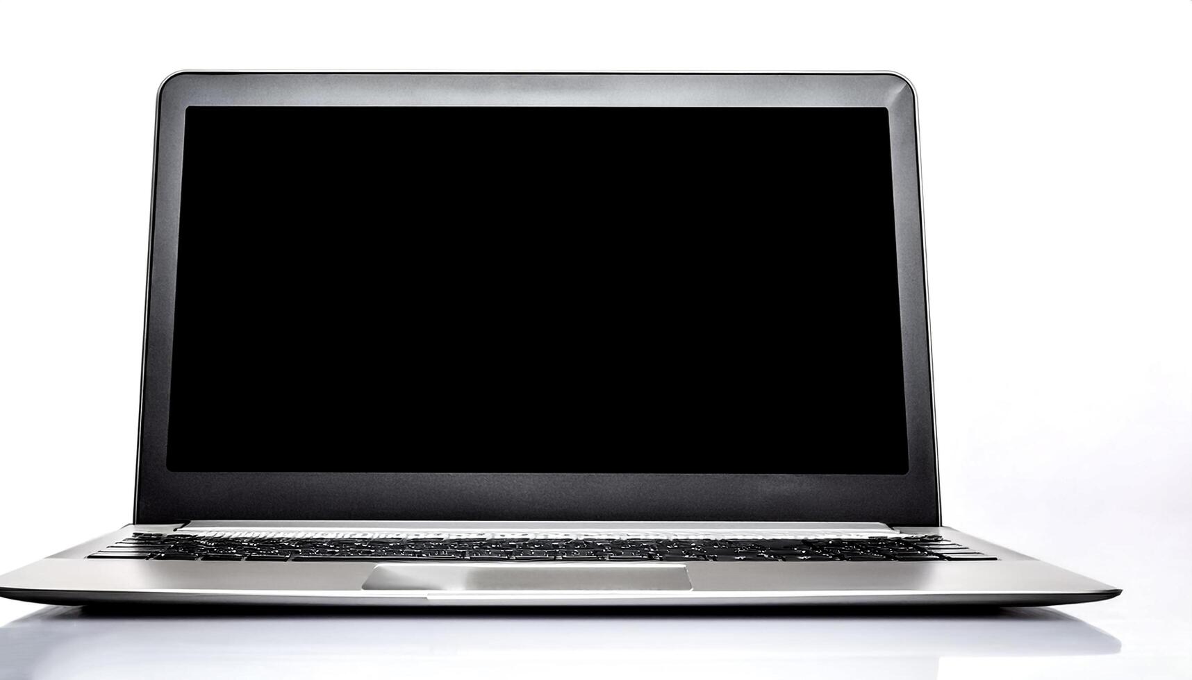 laptop with black screen isolated on white background photo