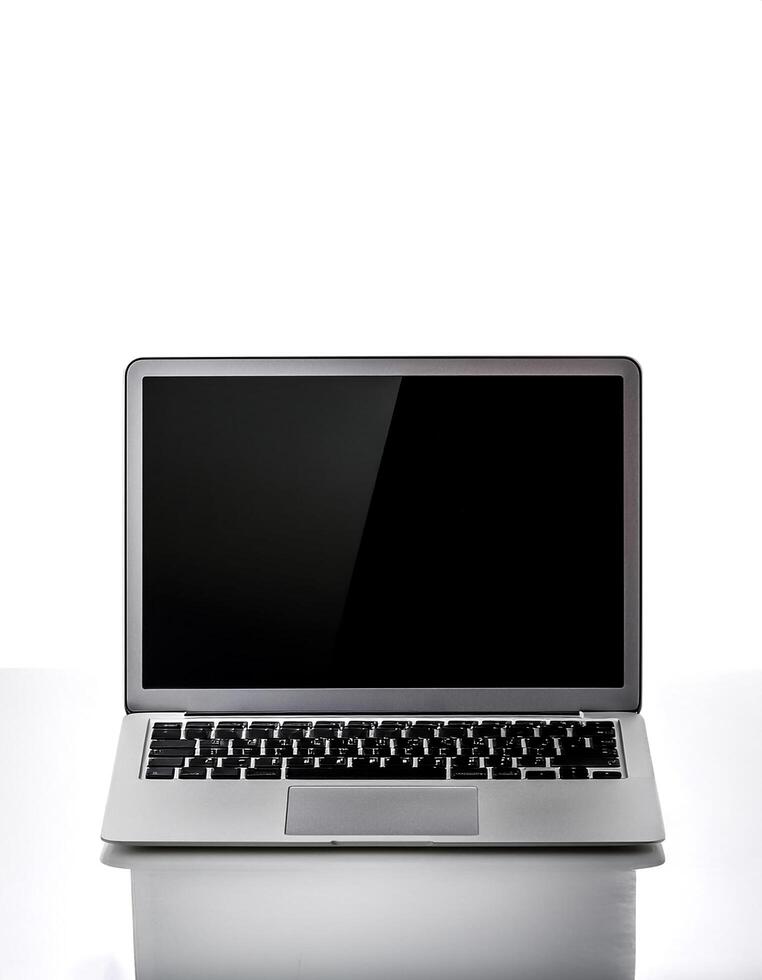 laptop with black screen isolated on white background photo