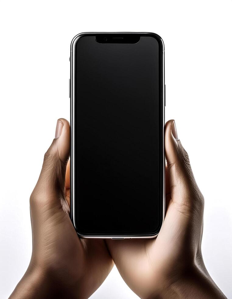 smartphone with black screen isolated on white background photo