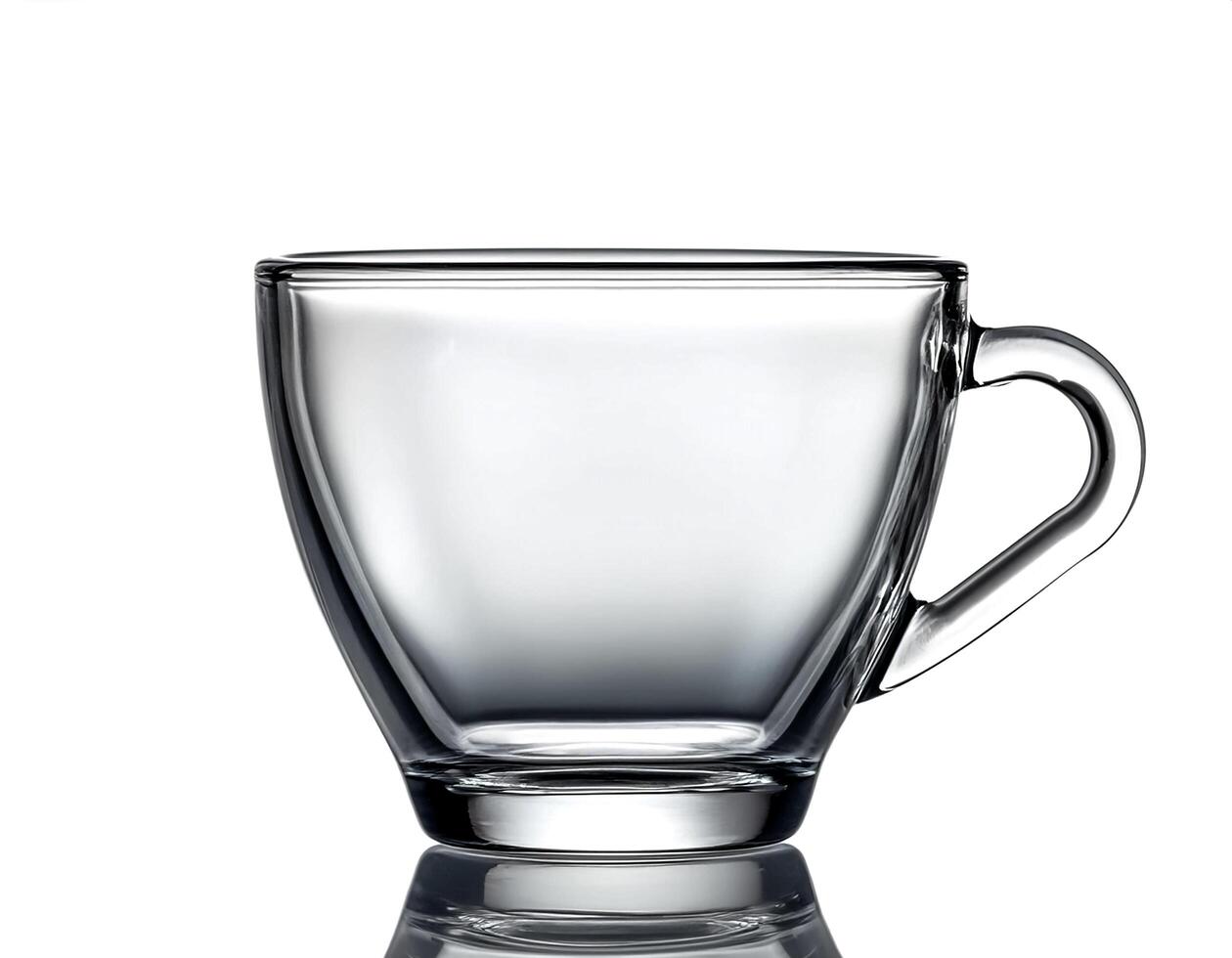 clear glass cup isolated on white background photo