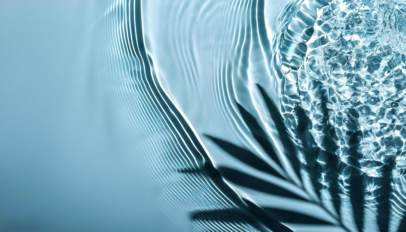 Transparent water wave with palm leaf shadow from above photo