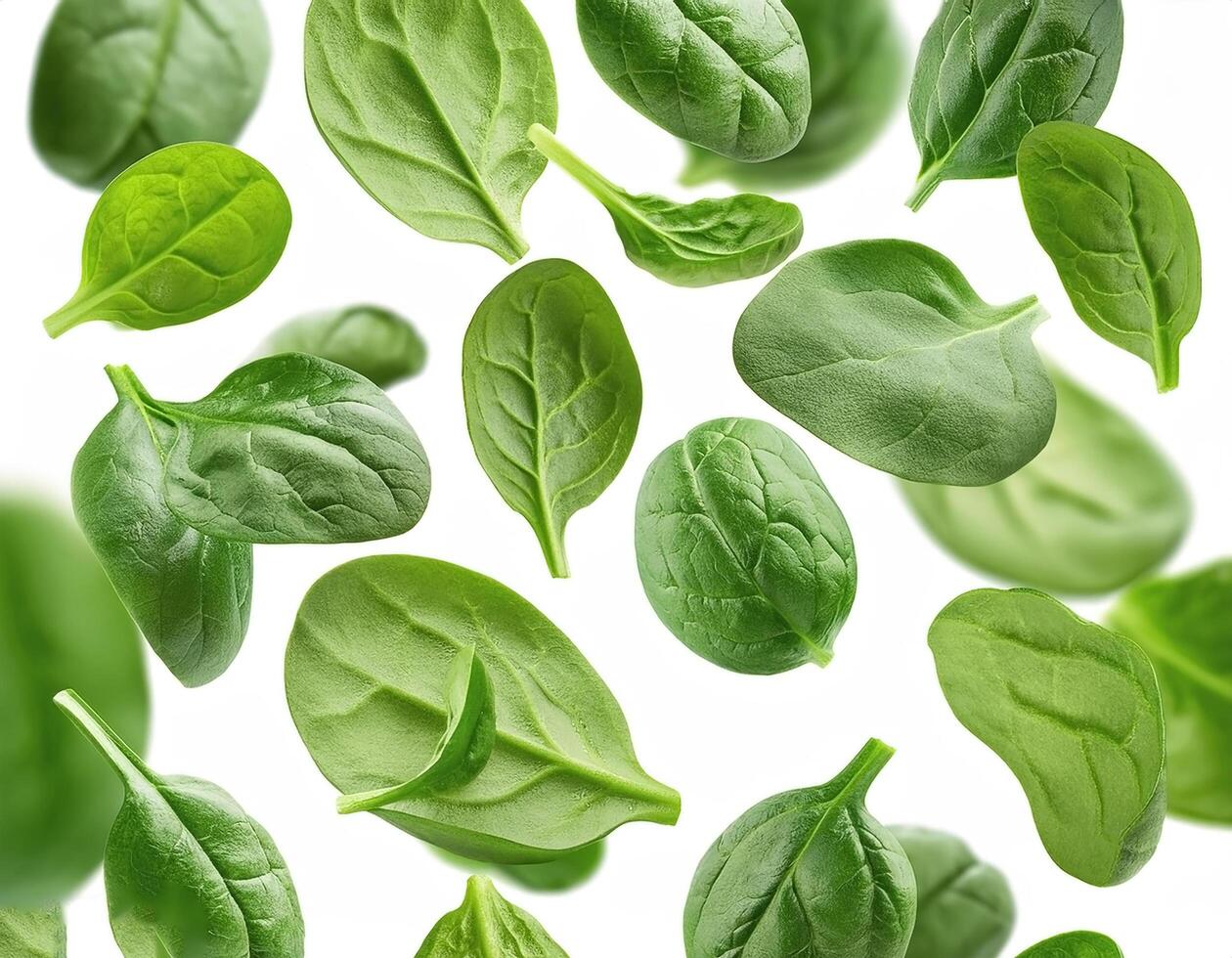 Flying spinach cuts and slices isolated on a white background photo