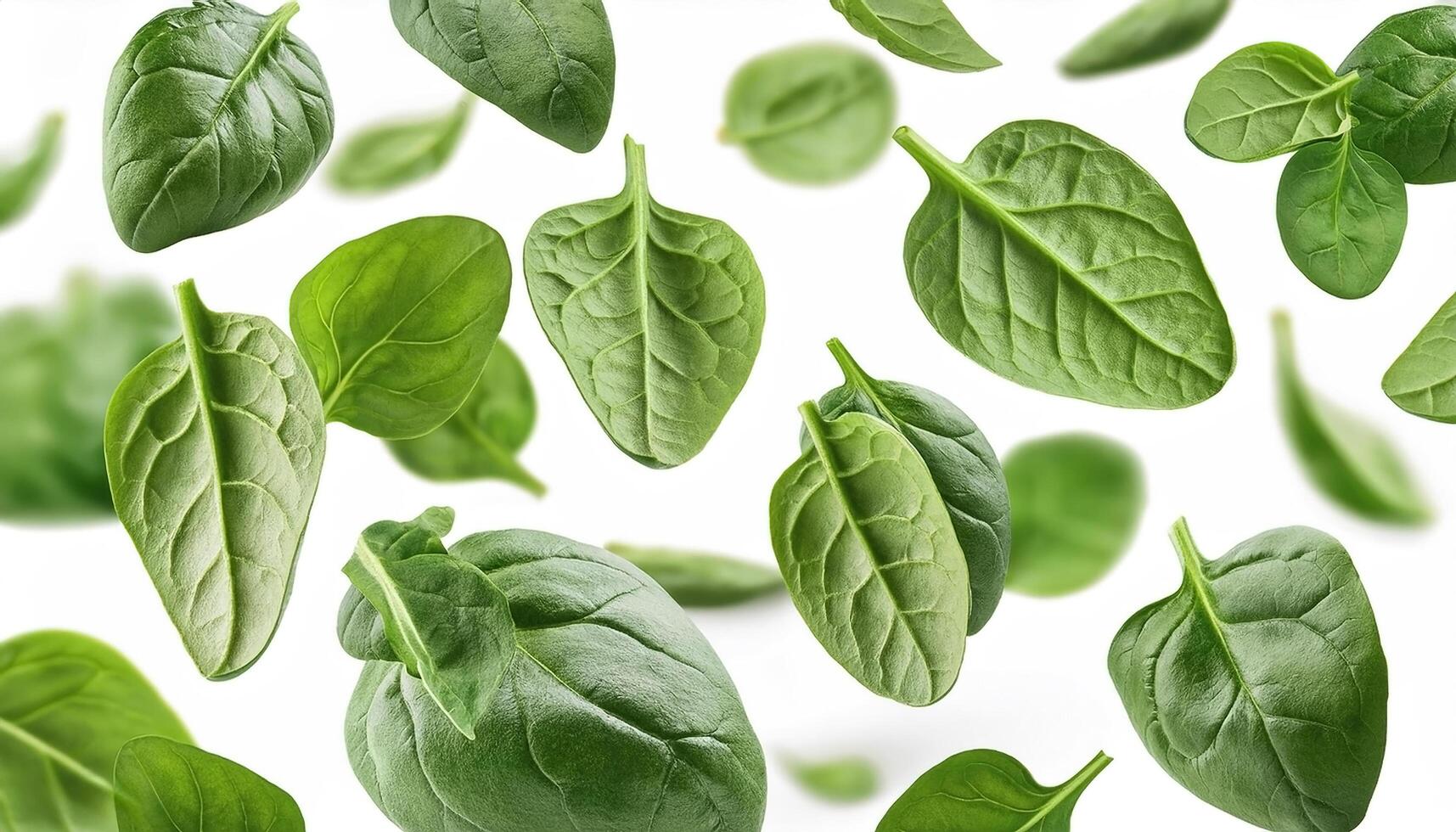 Flying spinach cuts and slices isolated on a white background photo