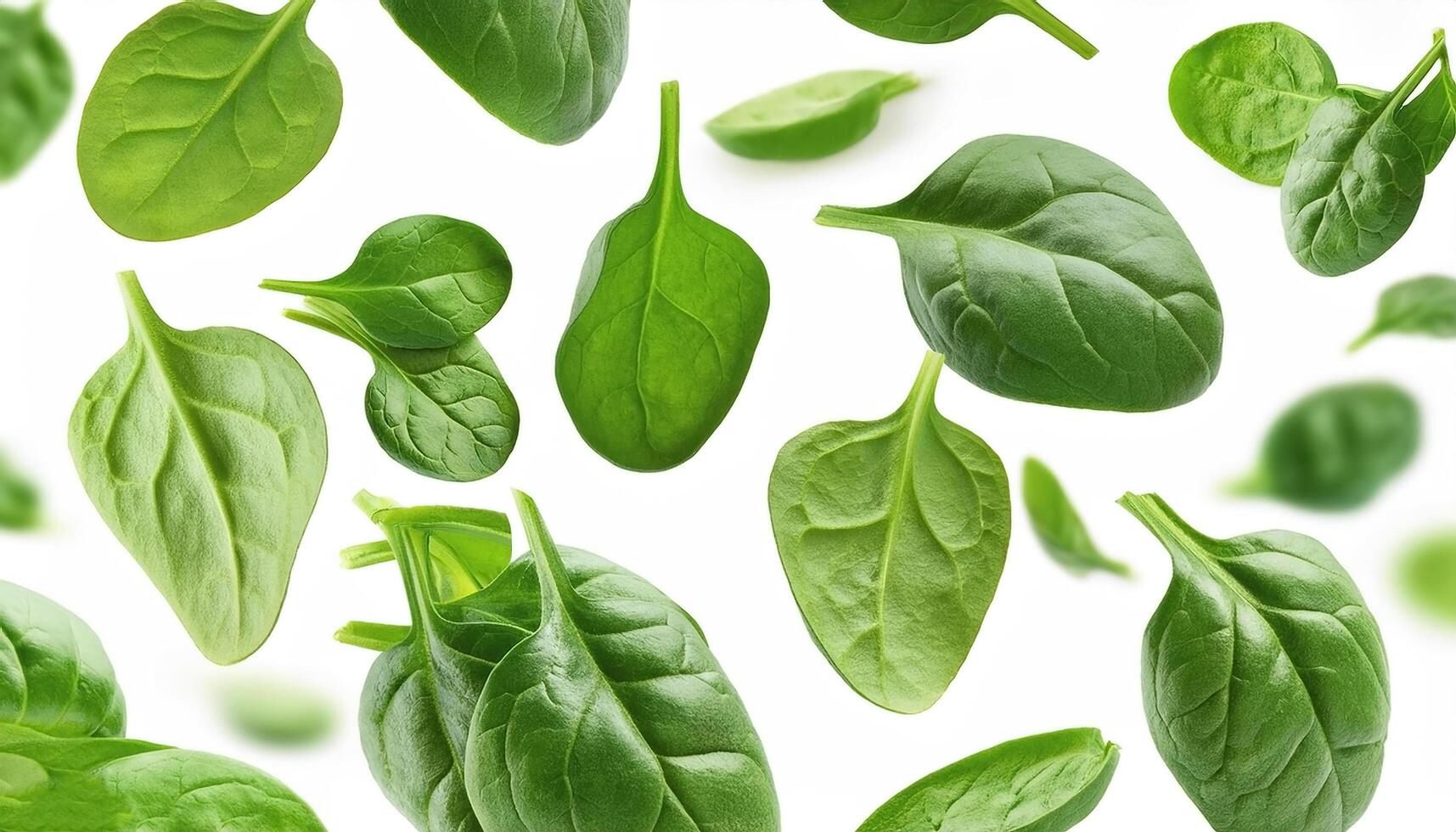 Flying spinach cuts and slices isolated on a white background photo