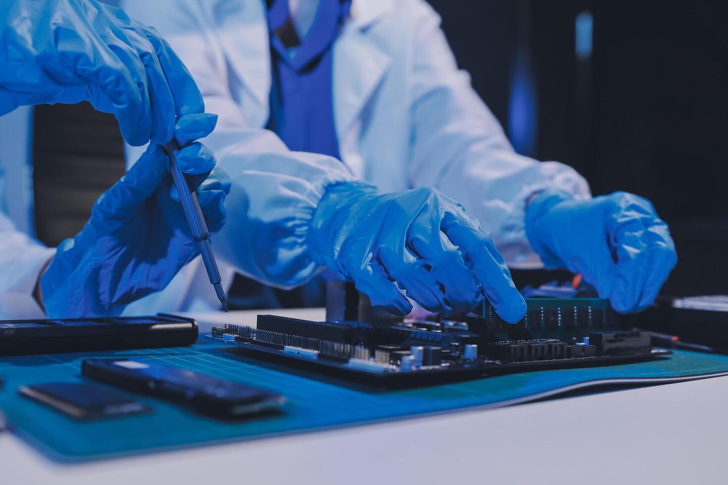 Electronics technician, electronic engineering electronic repair, electronics measuring and testing, repair and maintenance concepts. photo