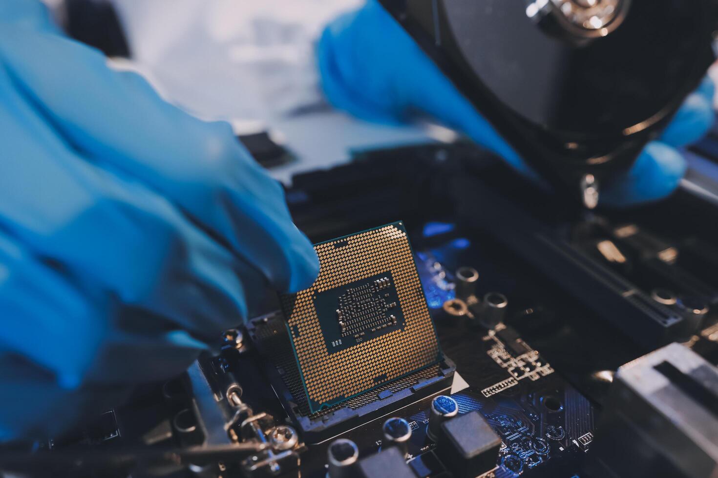 Electronics technician, electronic engineering electronic repair, electronics measuring and testing, repair and maintenance concepts. photo