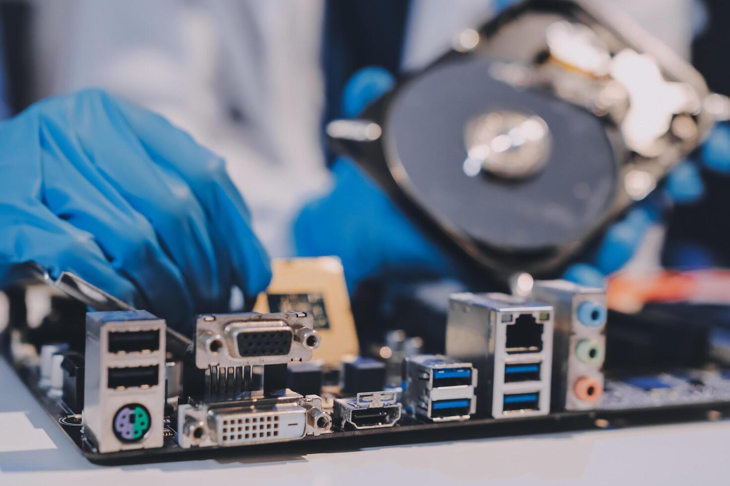 Electronics technician, electronic engineering electronic repair, electronics measuring and testing, repair and maintenance concepts. photo