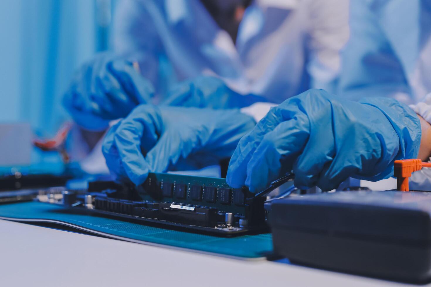 Electronics technician, electronic engineering electronic repair, electronics measuring and testing, repair and maintenance concepts. photo
