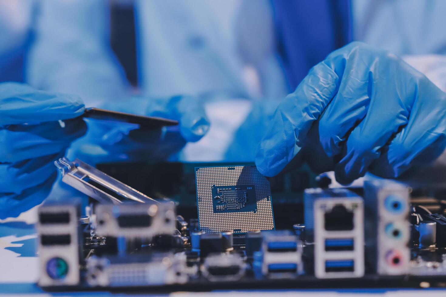 Electronics technician, electronic engineering electronic repair, electronics measuring and testing, repair and maintenance concepts. photo