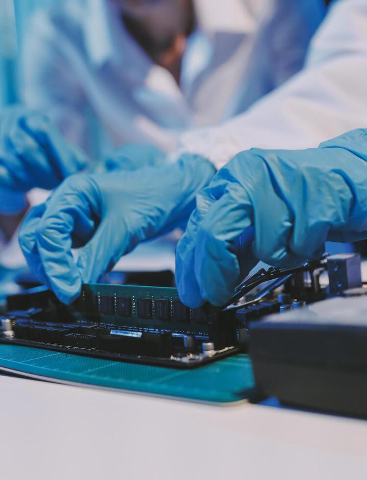 Electronics technician, electronic engineering electronic repair, electronics measuring and testing, repair and maintenance concepts. photo