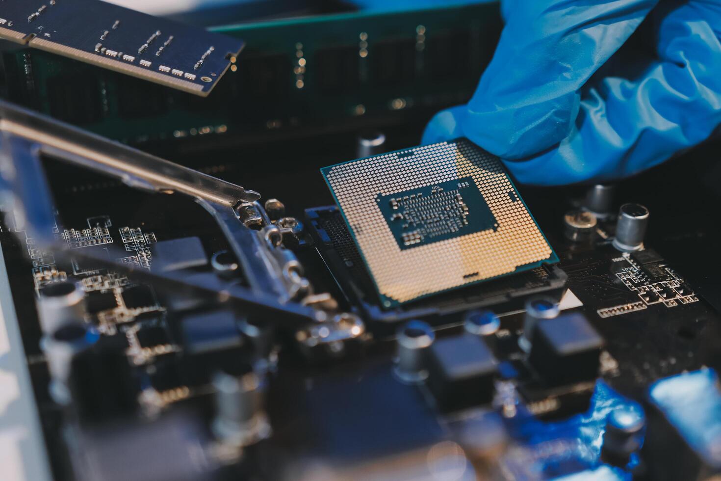 Electronics technician, electronic engineering electronic repair, electronics measuring and testing, repair and maintenance concepts. photo