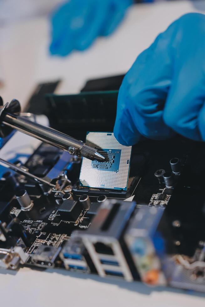 Electronics technician, electronic engineering electronic repair, electronics measuring and testing, repair and maintenance concepts. photo