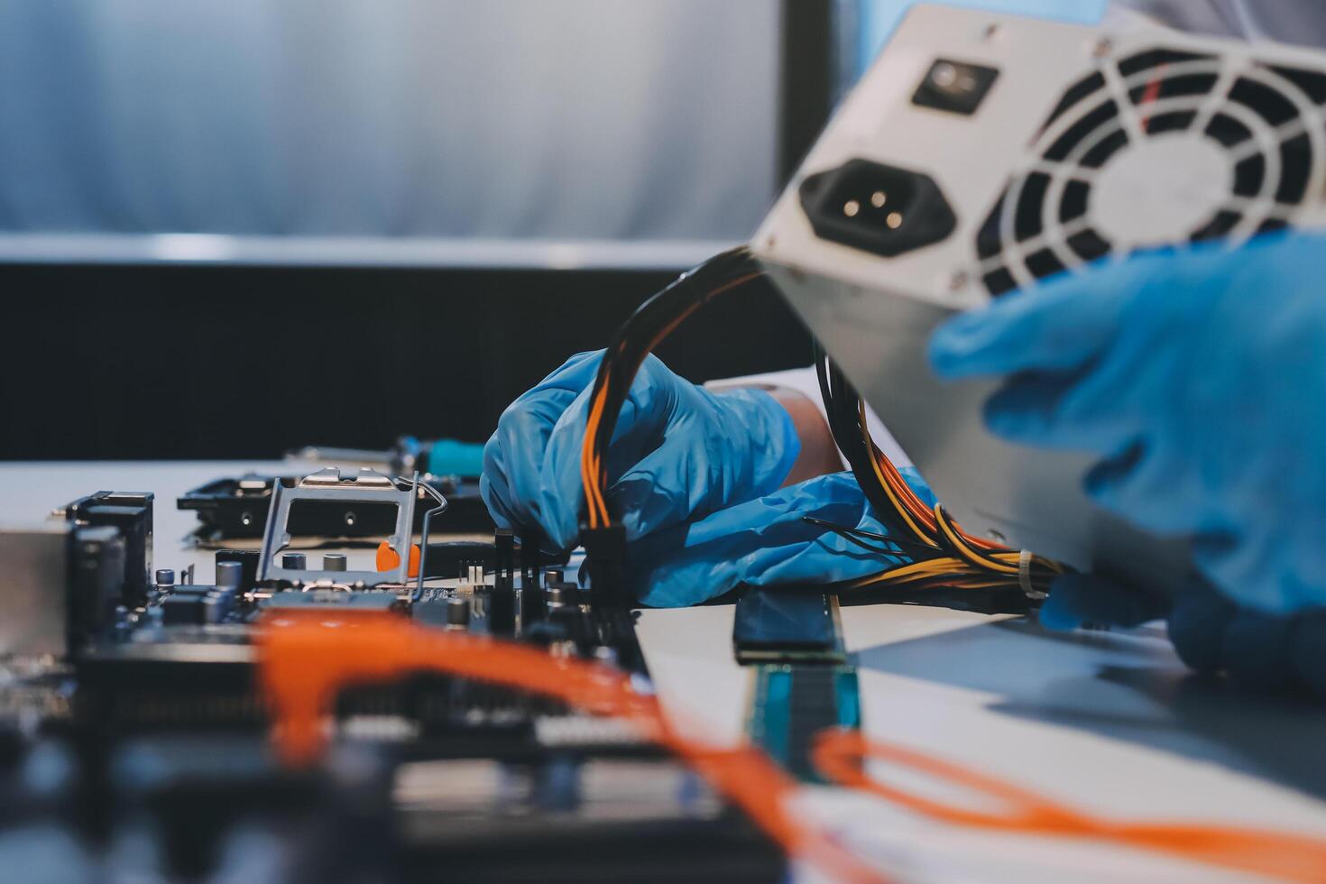 Electronics technician, electronic engineering electronic repair, electronics measuring and testing, repair and maintenance concepts. photo