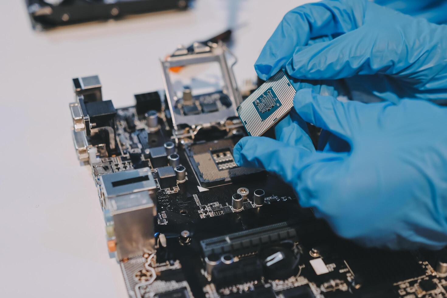 Electronics technician, electronic engineering electronic repair, electronics measuring and testing, repair and maintenance concepts. photo