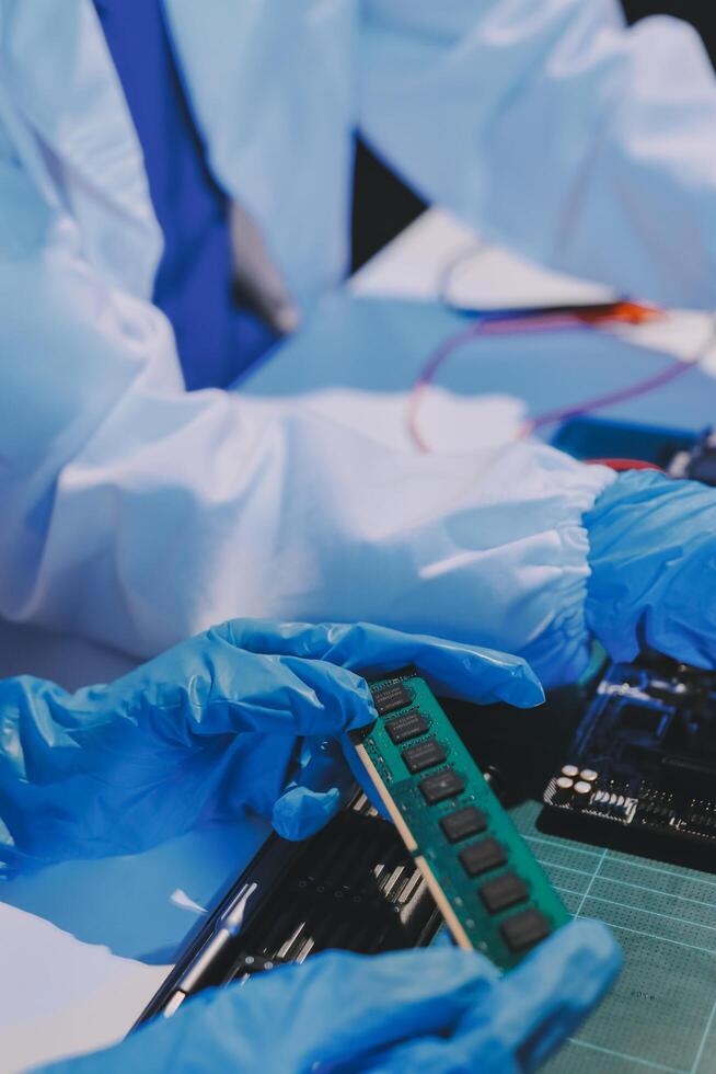 Electronics technician, electronic engineering electronic repair, electronics measuring and testing, repair and maintenance concepts. photo