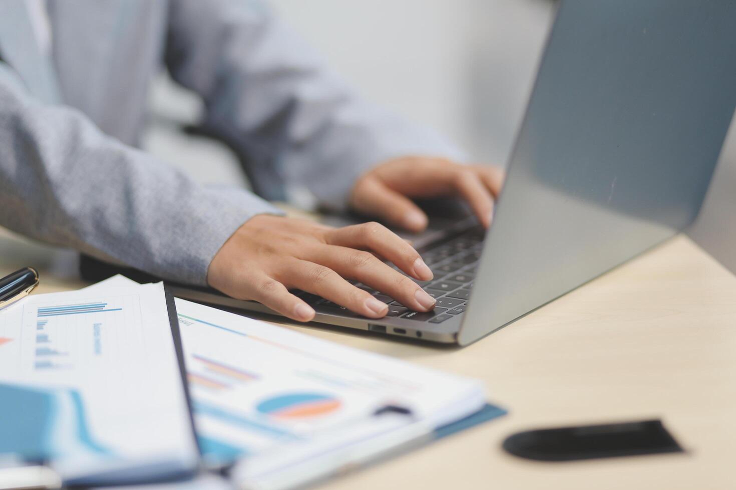 Business Documents, Auditor businesswoman checking searching document legal prepare paperwork or report for analysis TAX time,accountant Documents data contract partner deal in workplace office photo
