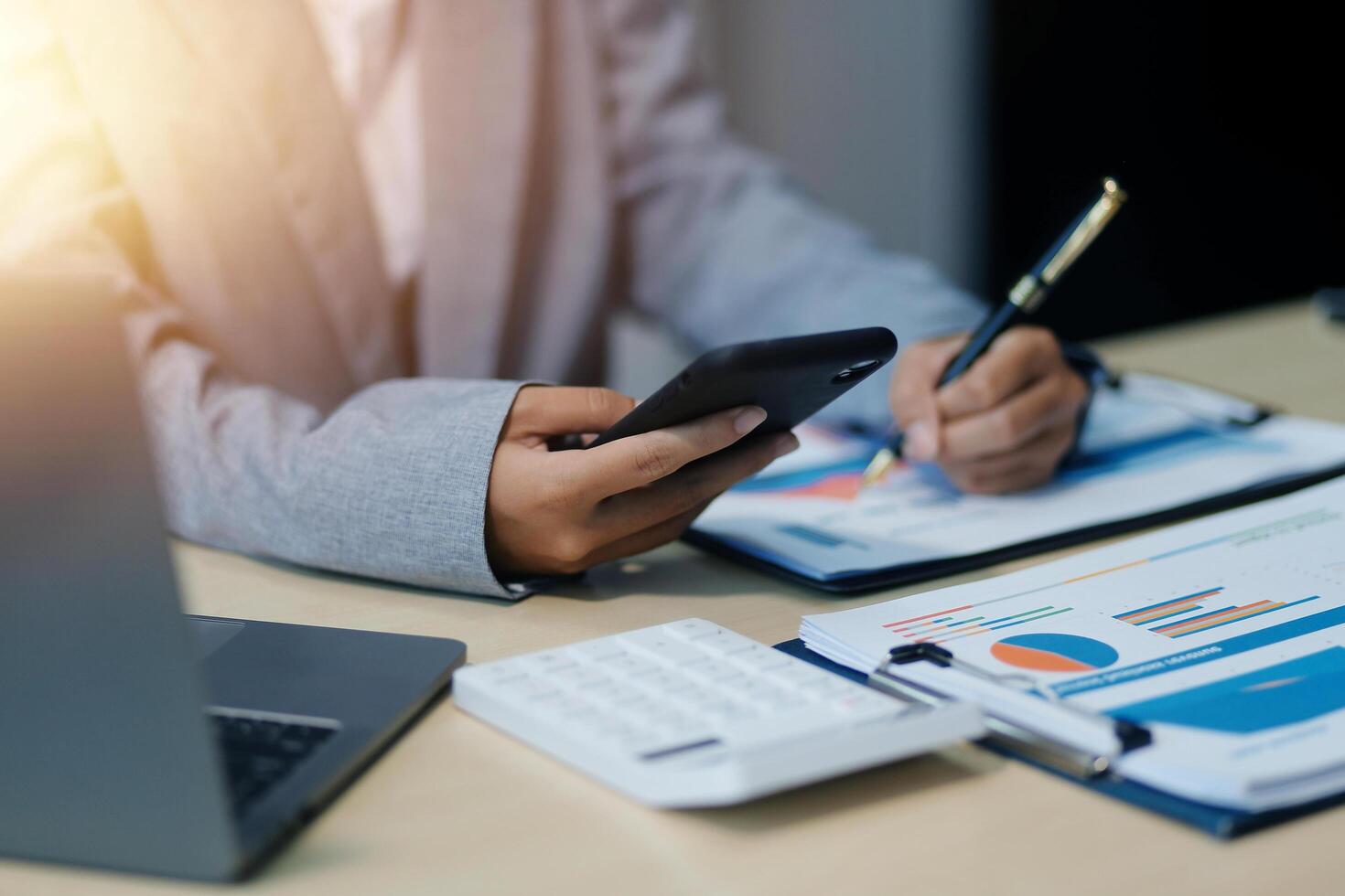 Business Documents, Auditor businesswoman checking searching document legal prepare paperwork or report for analysis TAX time,accountant Documents data contract partner deal in workplace office photo
