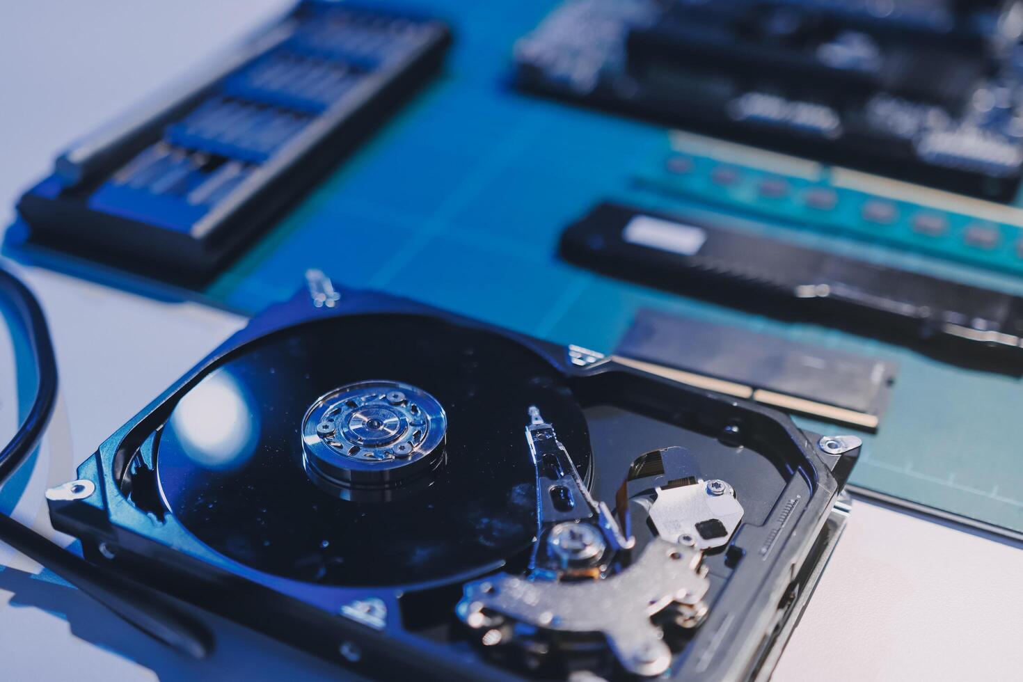 Electronics technician, electronic engineering electronic repair, electronics measuring and testing, repair and maintenance concepts. photo