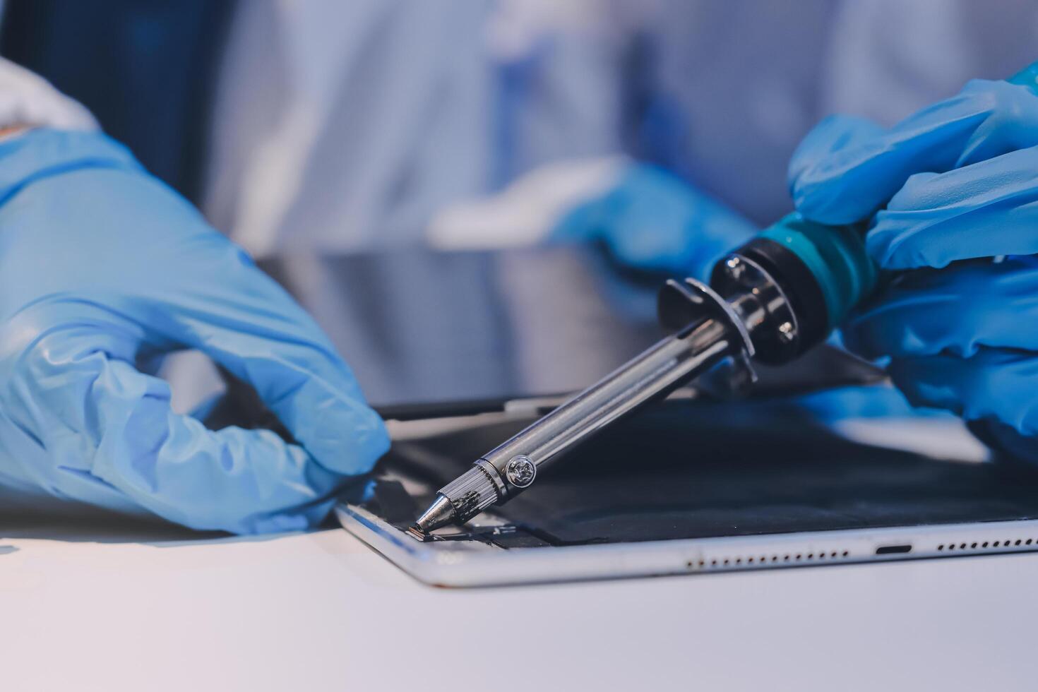 Electronics technician, electronic engineering electronic repair, electronics measuring and testing, repair and maintenance concepts. photo