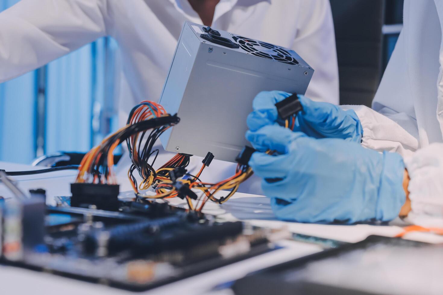 Electronics technician, electronic engineering electronic repair, electronics measuring and testing, repair and maintenance concepts. photo