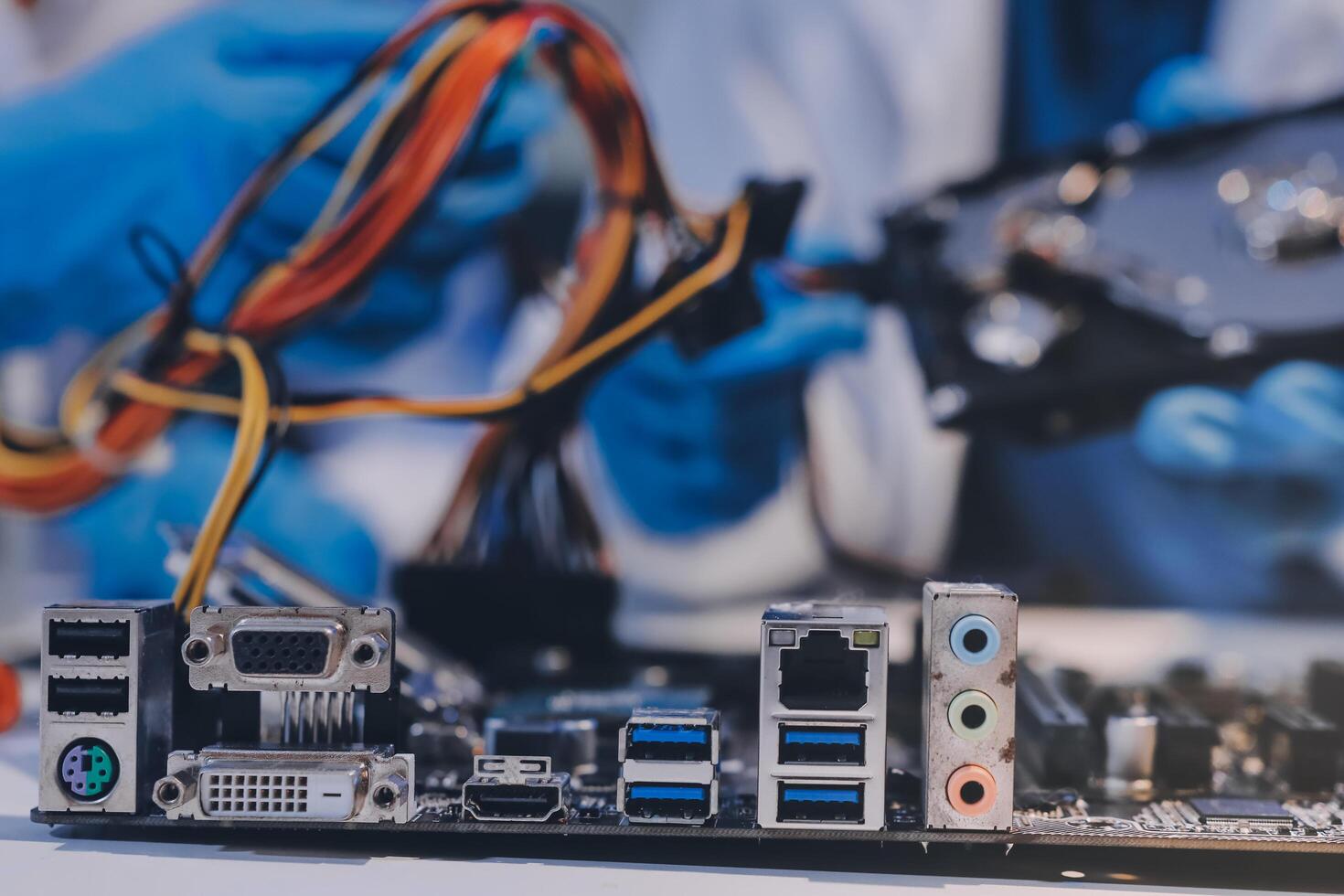 Electronics technician, electronic engineering electronic repair, electronics measuring and testing, repair and maintenance concepts. photo