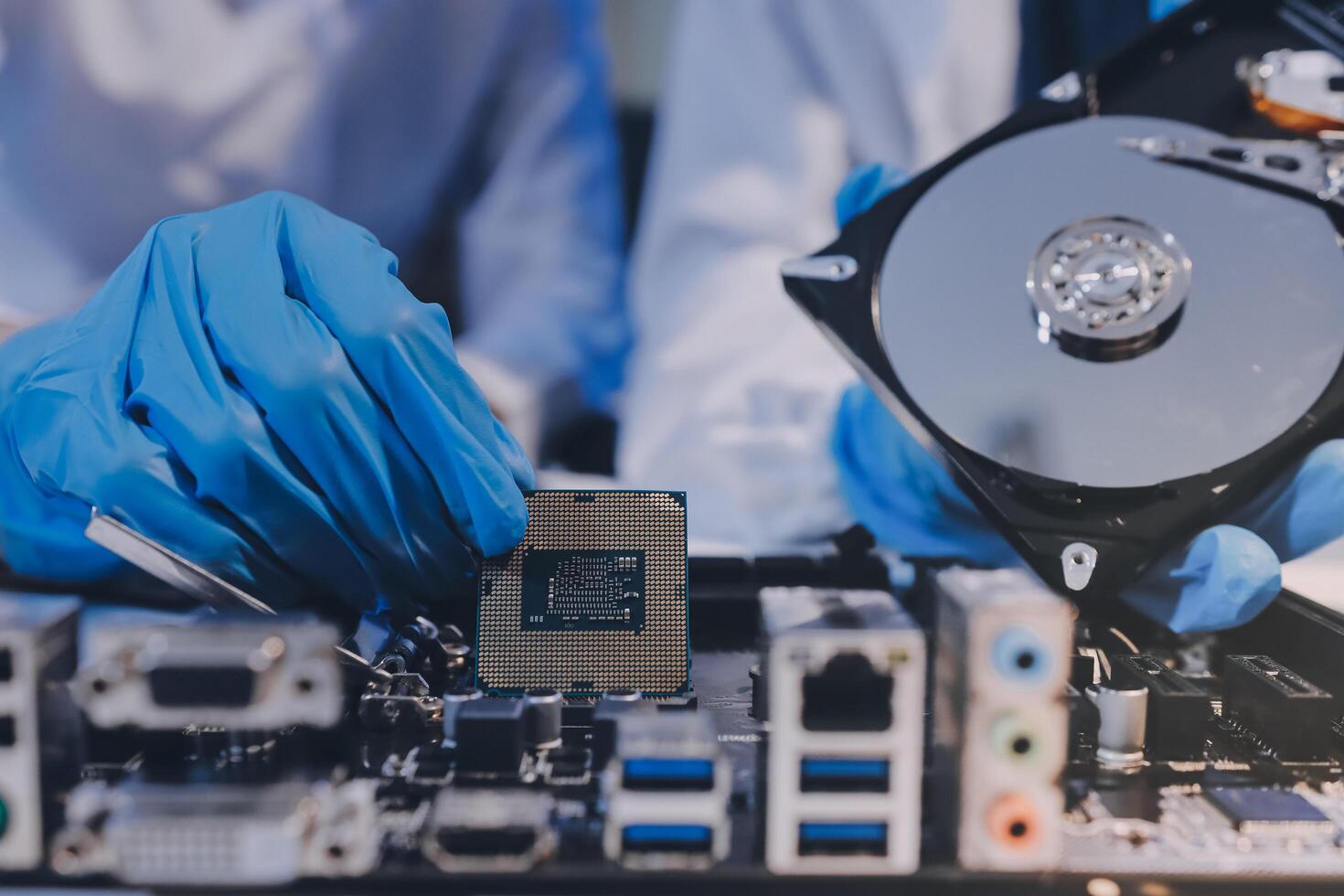 Electronics technician, electronic engineering electronic repair, electronics measuring and testing, repair and maintenance concepts. photo