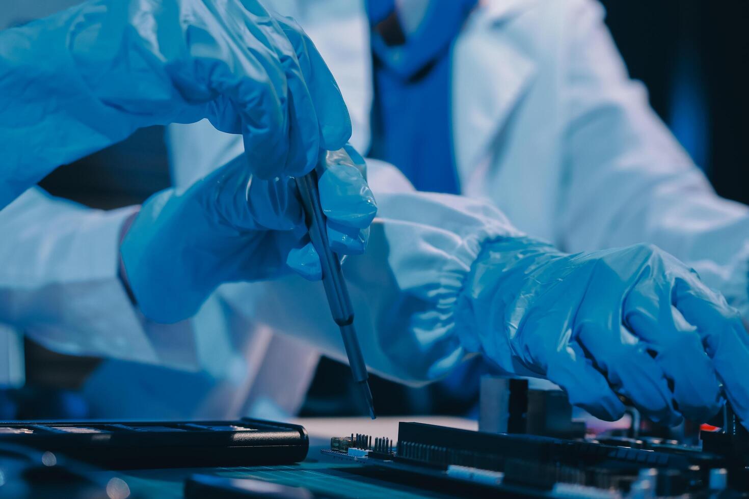 Electronics technician, electronic engineering electronic repair, electronics measuring and testing, repair and maintenance concepts. photo