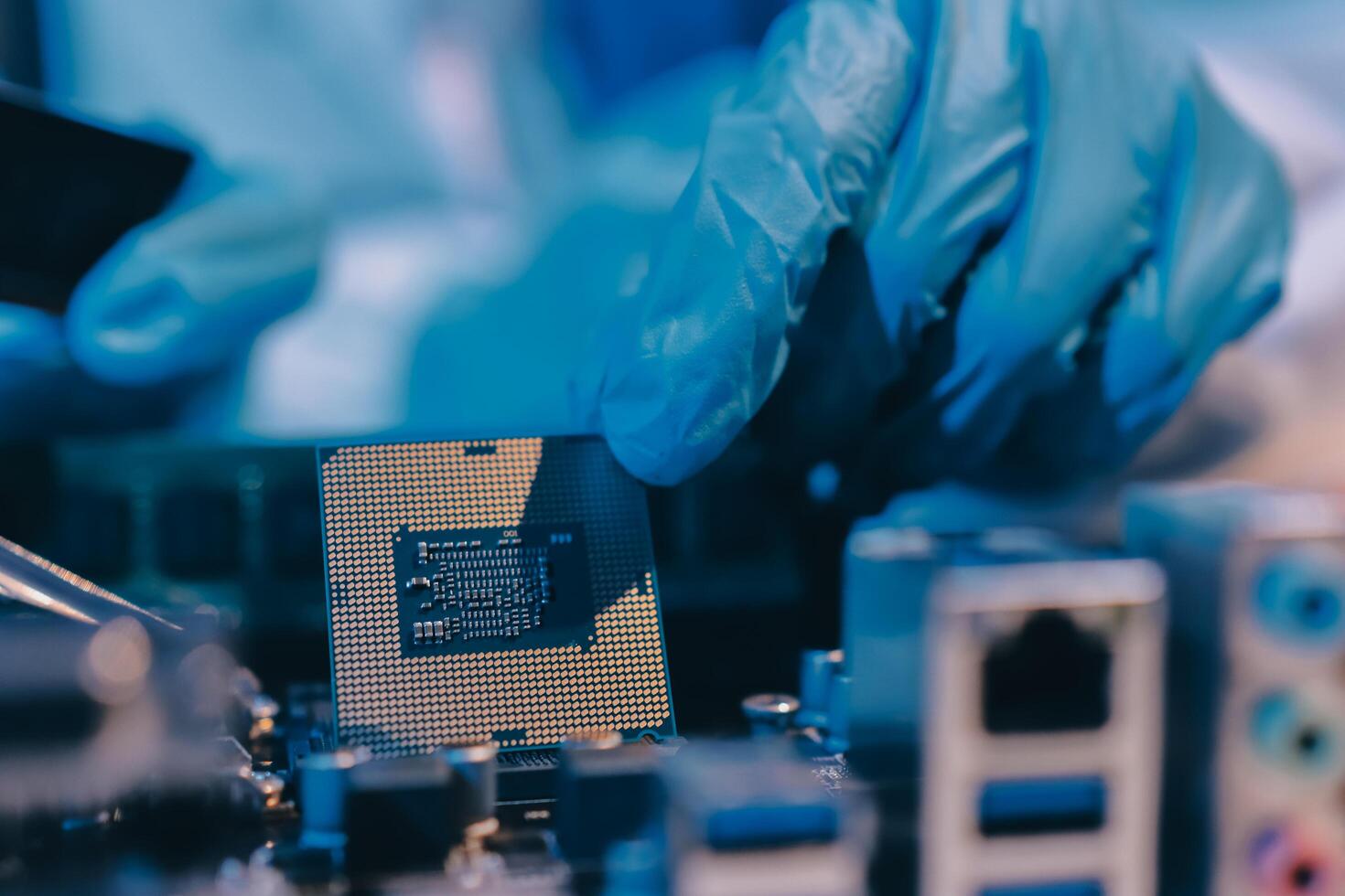 Electronics technician, electronic engineering electronic repair, electronics measuring and testing, repair and maintenance concepts. photo