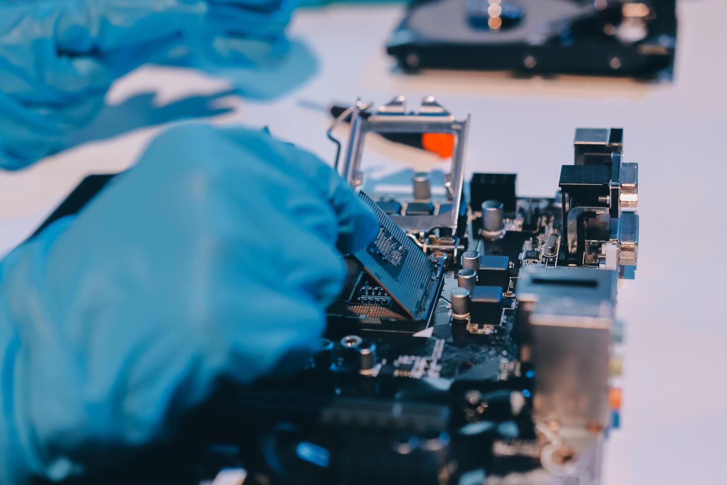 Electronics technician, electronic engineering electronic repair, electronics measuring and testing, repair and maintenance concepts. photo