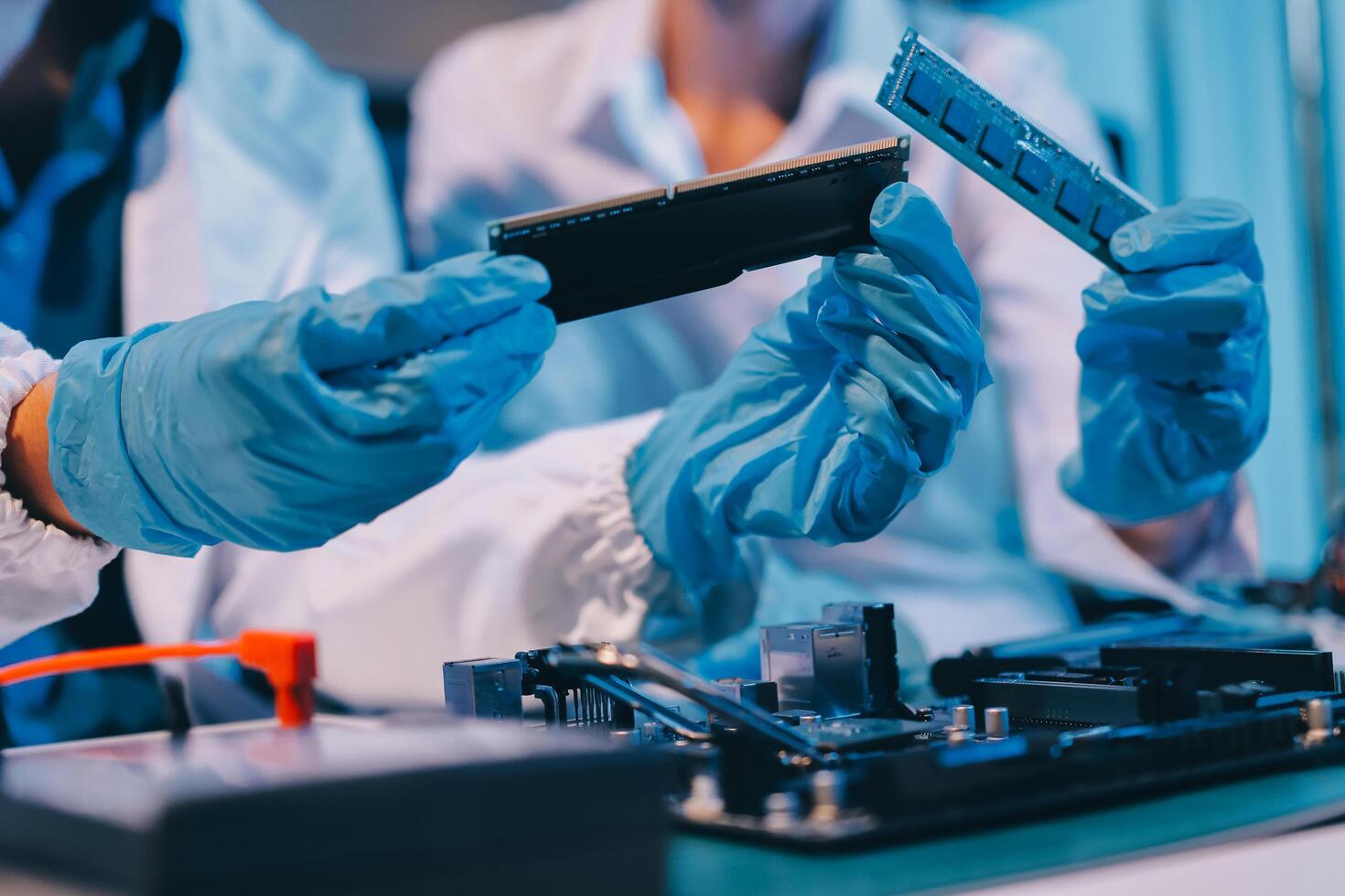 Electronics technician, electronic engineering electronic repair, electronics measuring and testing, repair and maintenance concepts. photo
