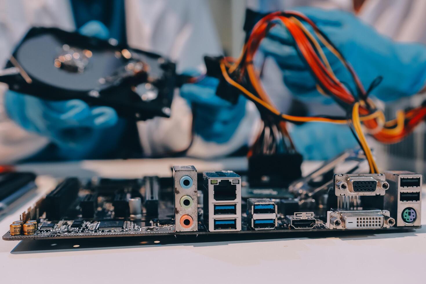 Electronics technician, electronic engineering electronic repair, electronics measuring and testing, repair and maintenance concepts. photo