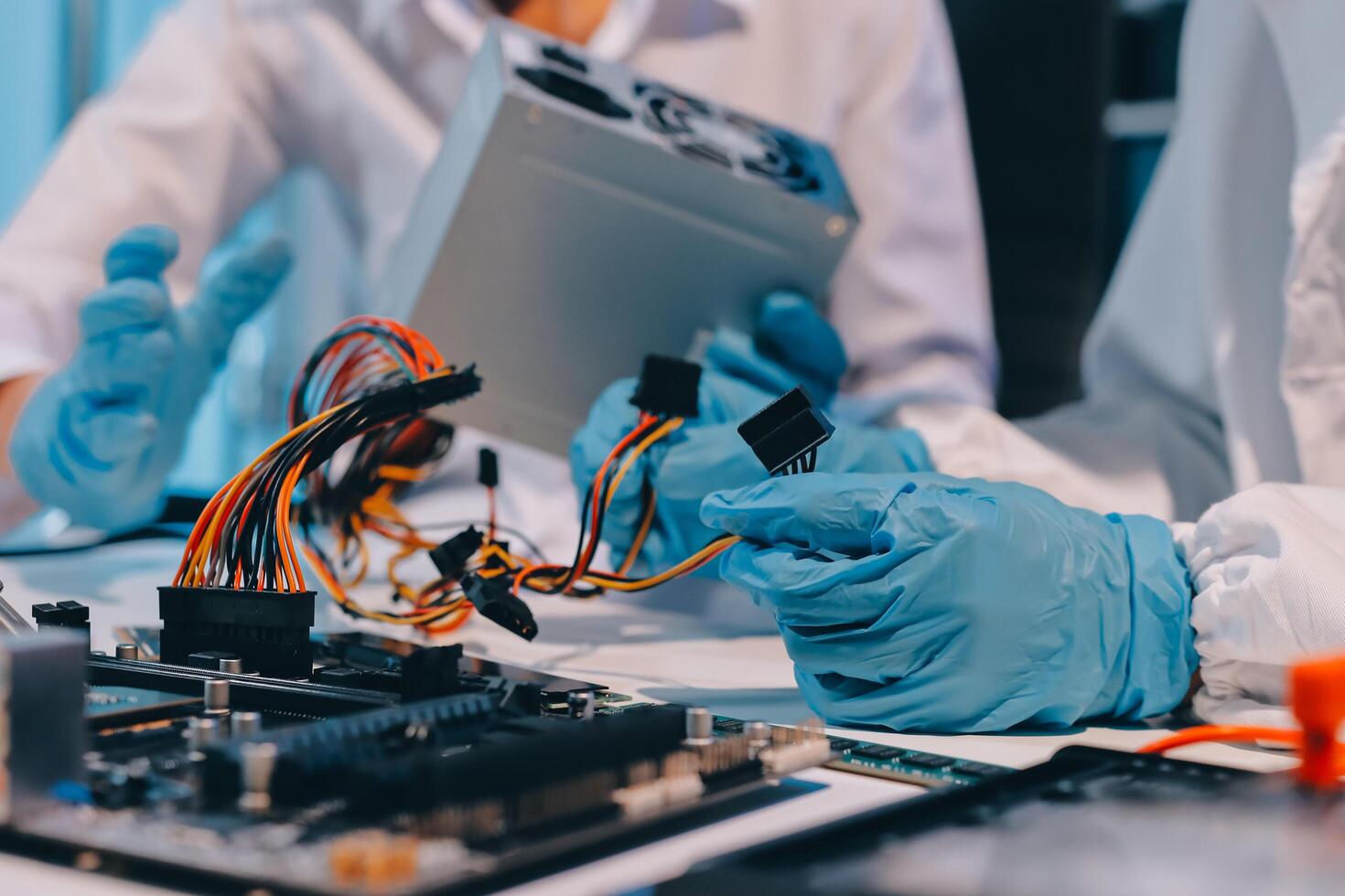Electronics technician, electronic engineering electronic repair, electronics measuring and testing, repair and maintenance concepts. photo