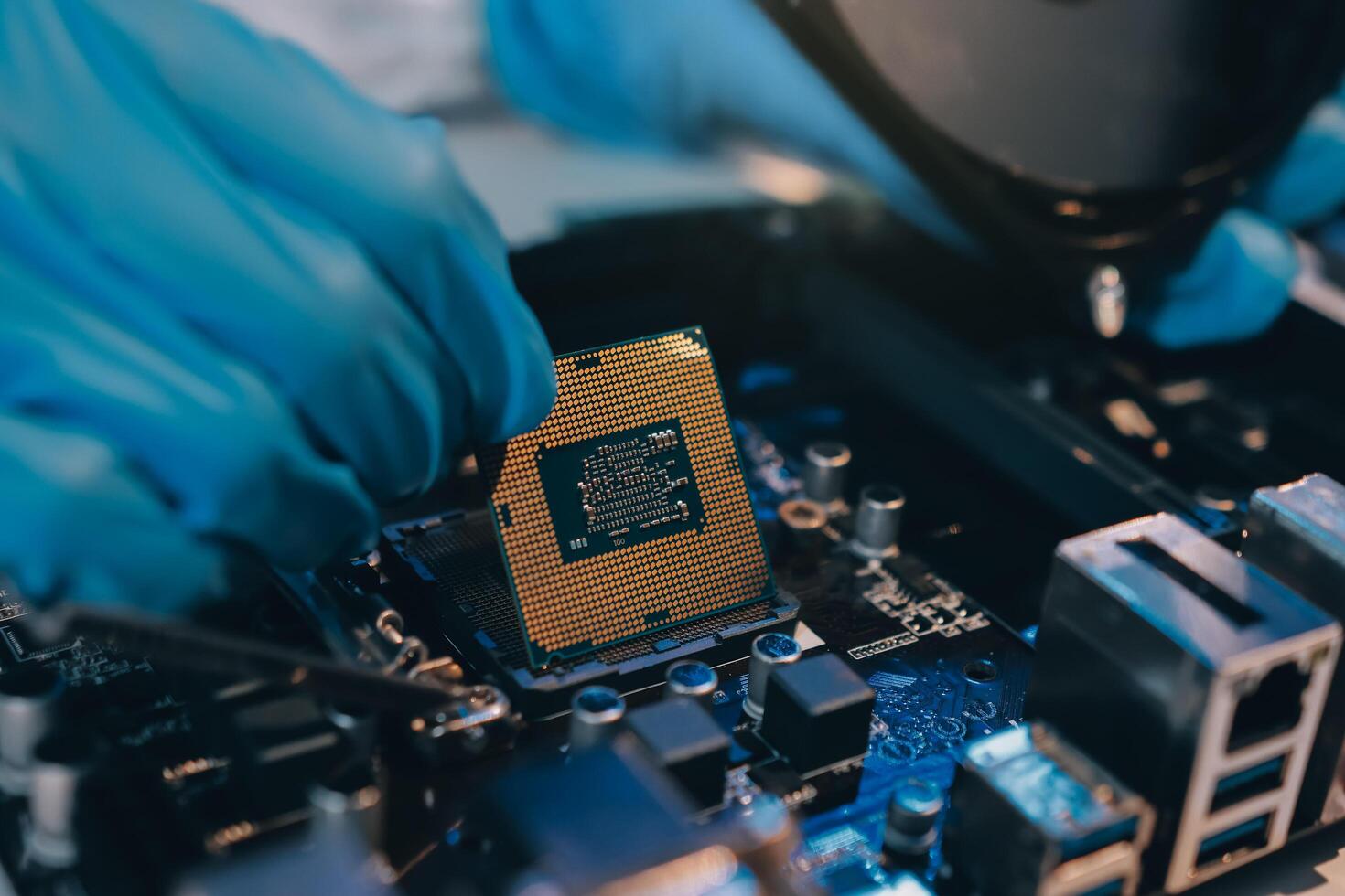 Electronics technician, electronic engineering electronic repair, electronics measuring and testing, repair and maintenance concepts. photo